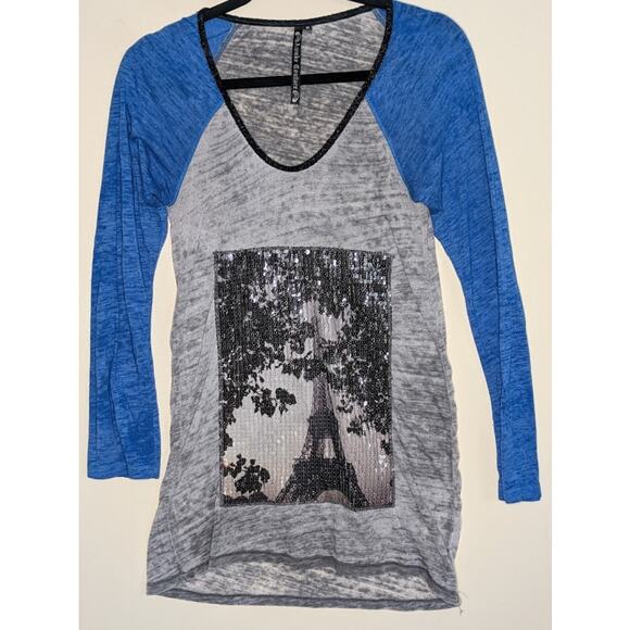 Awake Couture Women's Size Medium Sequin Paris Eiffel Tower Graphic Burnout Tee - Picture 1 of 5
